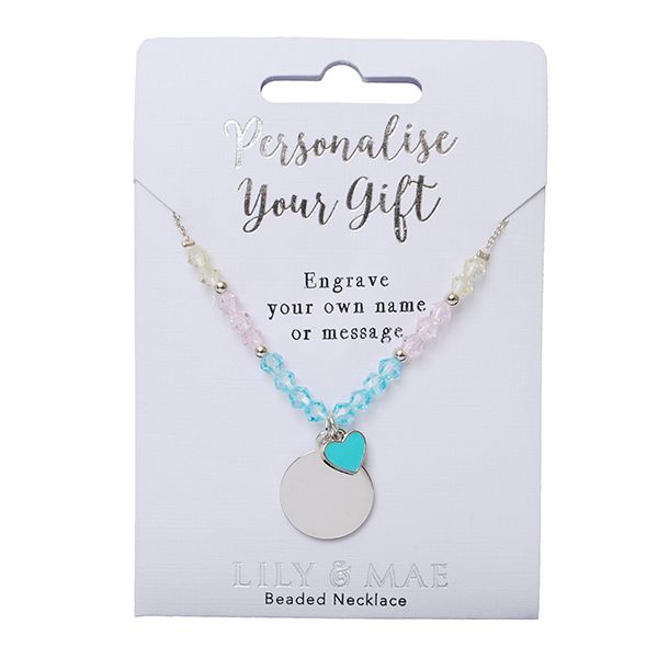 Lily &amp; Mae Beaded Necklace - Engrave Me - Blue