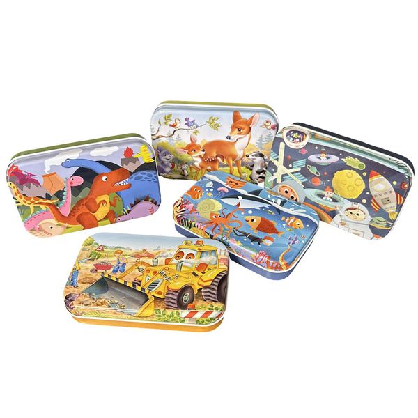 Kid's Puzzle Early Education Jigsaw Puzzles in Tin Box - Set of 5