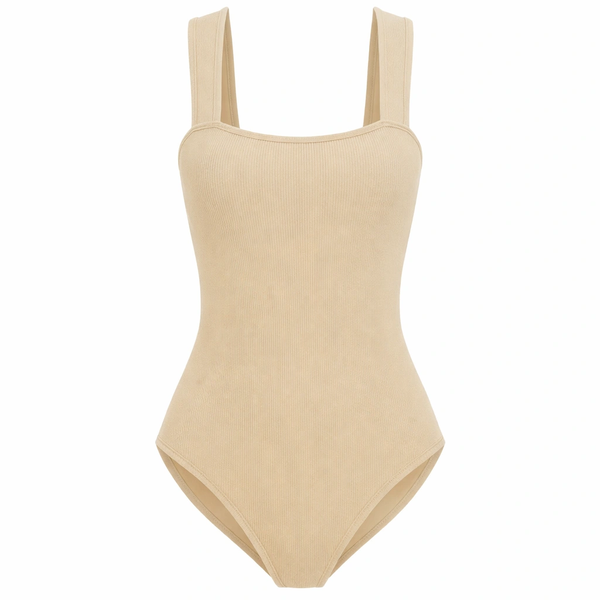Square Neck Sleeveless Bodysuit - Beige