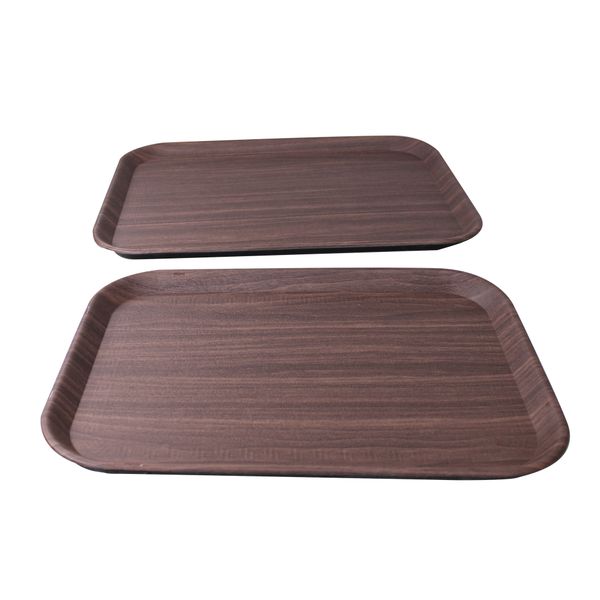 LMA 45x35cm &amp; 40x30cm Textured Non-Slip Faux Walnut Serving Tray