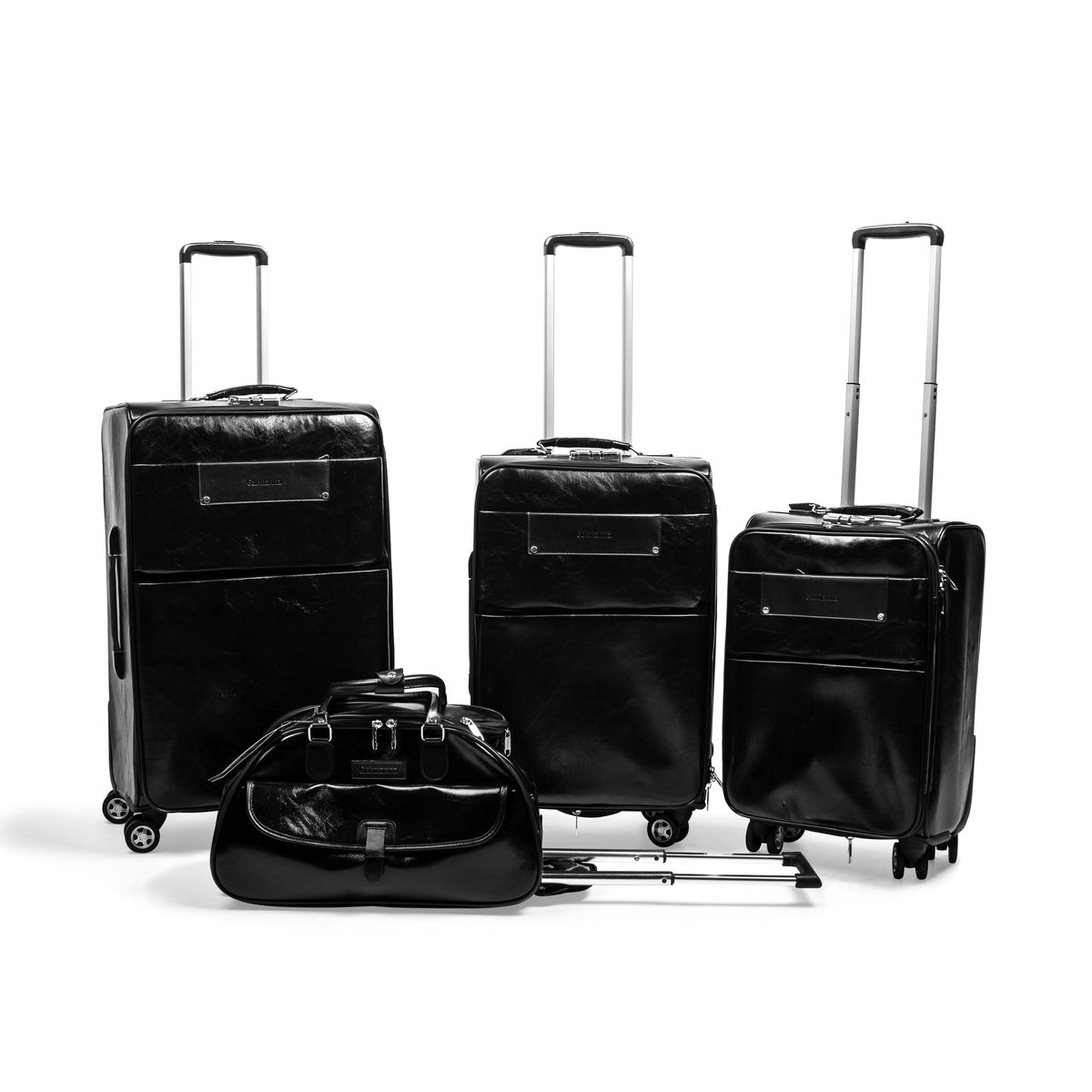 Garmanna 4 Piece PU Leather Vintage Trolley Luggage Bag Set - Black