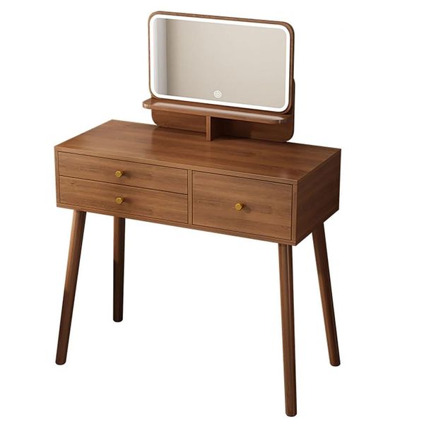 Wooden Vanity Desk with Mirror - Makeup Dressing Table with Drawers