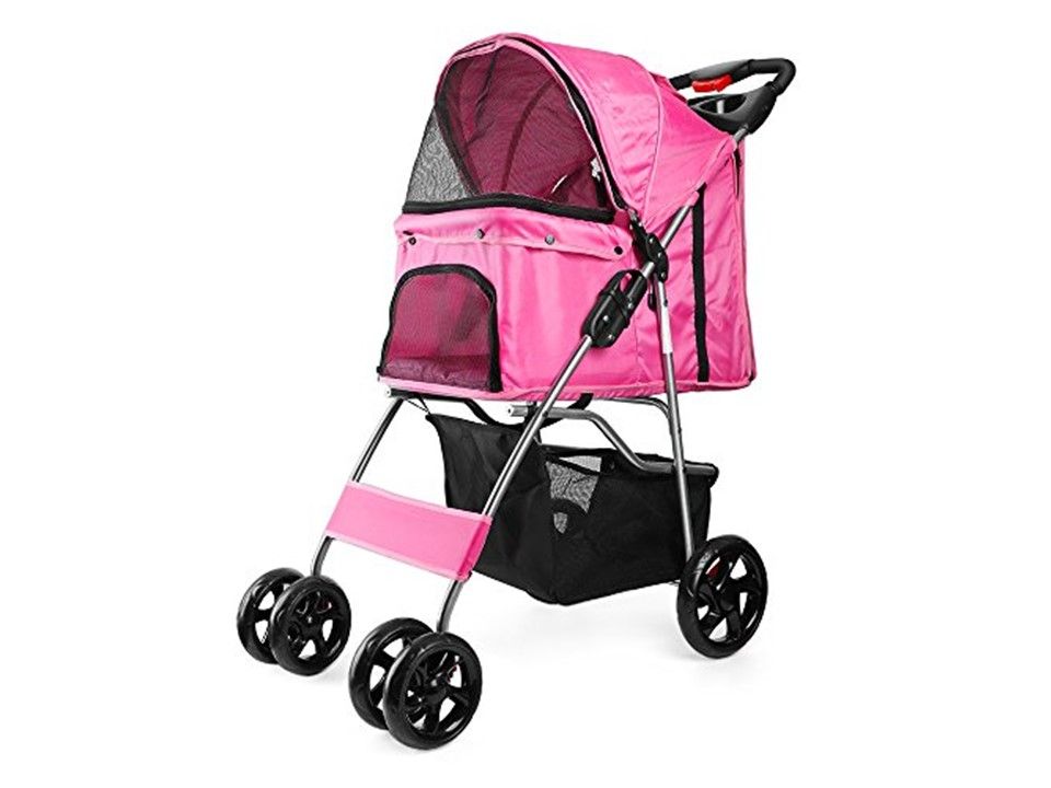 Nakura Folding Pet Stroller With 4 Wheels And Cup Holder Pink Buy