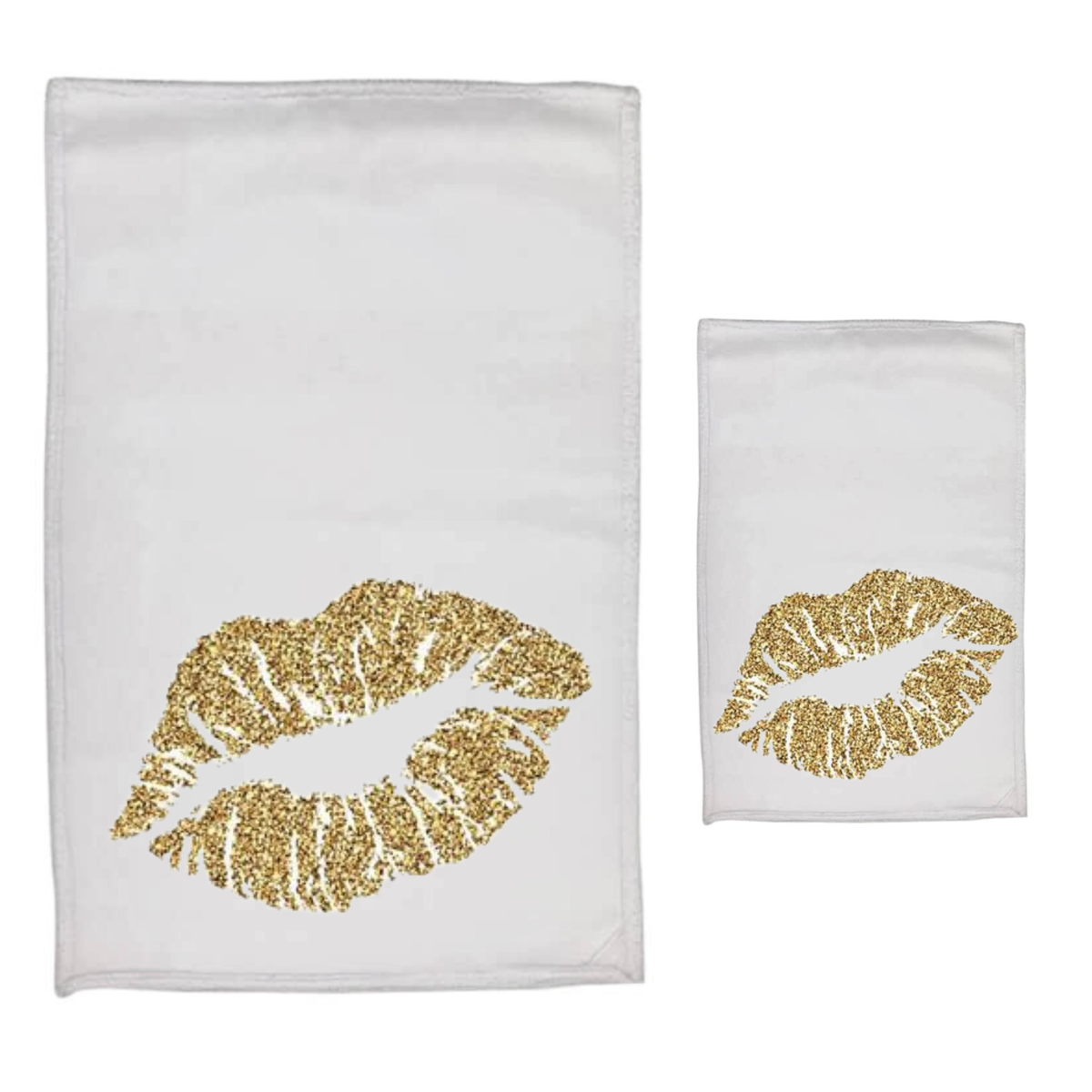 Golden lip print - White Polyester Hand & Face Towel