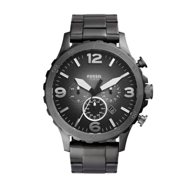 Fossil Nate Chronograph Smoke Stainless Steel Watch-JR1437