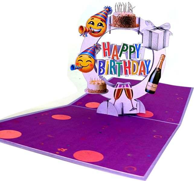 3D Pop-Up Greetings Card - Circular Mature Birthday - Metallic Cardstock