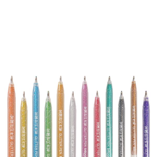 12 Piece Glitter Retractable 0.7mm Fine Tip Gel Pen