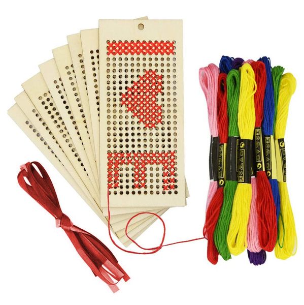 8 PCS Wooden Bookmark Blanks Cross Stitch Kit DIY Wooden Craft