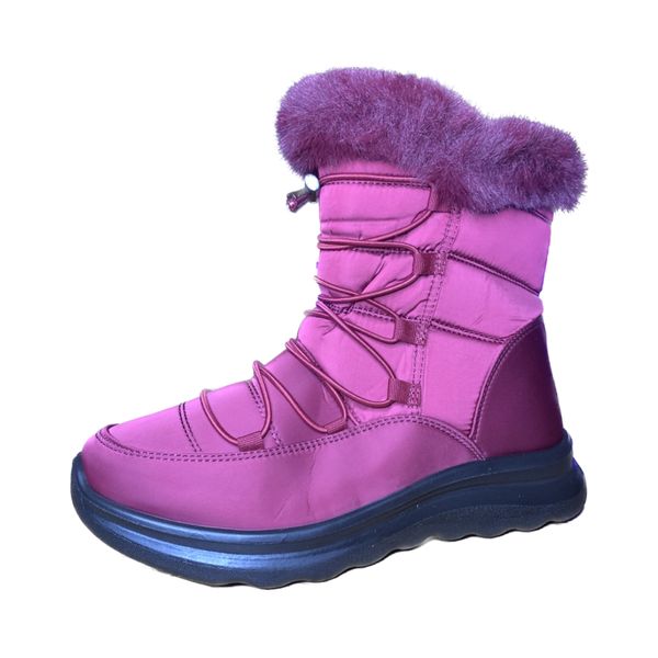 Women Maroon Textile Winter Sole Boots With Fur Lining