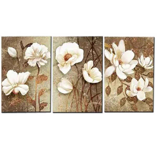 Canvas-Art-3 Pieces Vintage White Flower Abstract Wall Art
