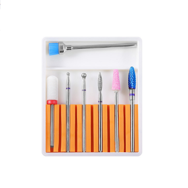 6 Piece Manicure Drill Bit Set and Cleaning Brush - Tungsten Carbide