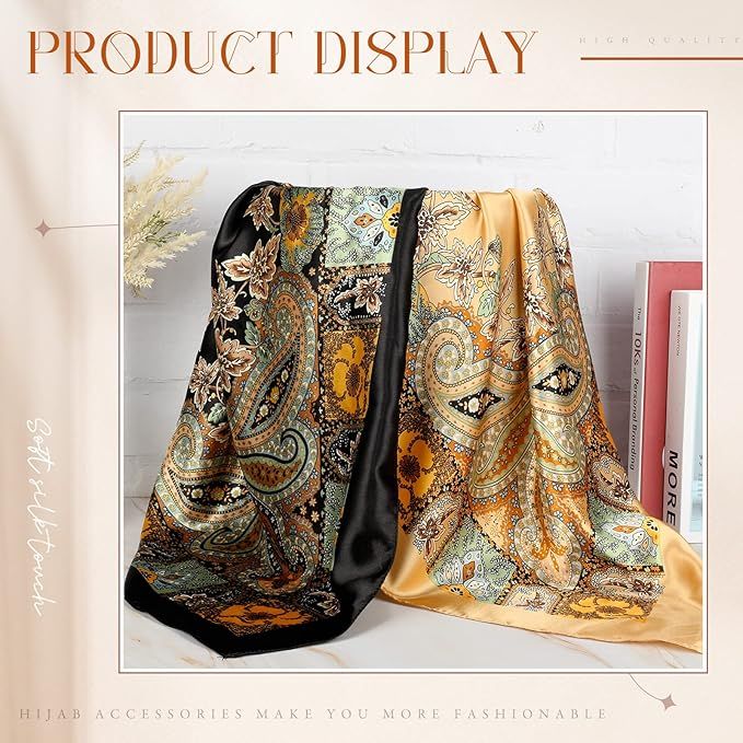 2 Piece 35 Inch Silky Head Scarf Large Square Neck Scarf Satin
