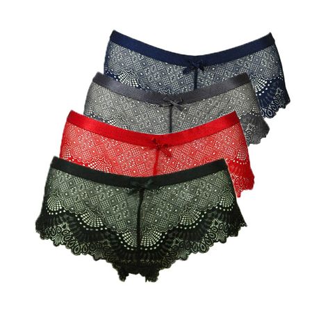Edendiva's Black Sexy Floral Lace Underwear - Red
