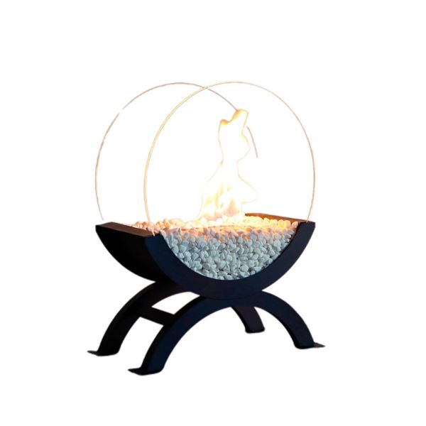 Round Glass Large Tabletop Fireplace 19" H Portable Fire Bowl Pot