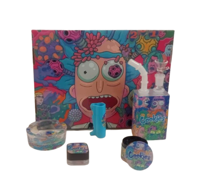 Cookie Monster Rick &amp;Morty 420 (Box Style Bong) Smoking Gift Set 6 Piece