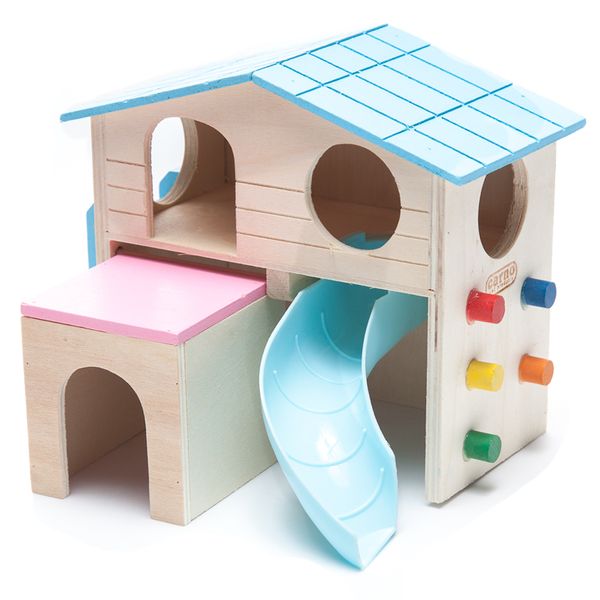 CARNO Double Volume Wooden Hamster House with Slide
