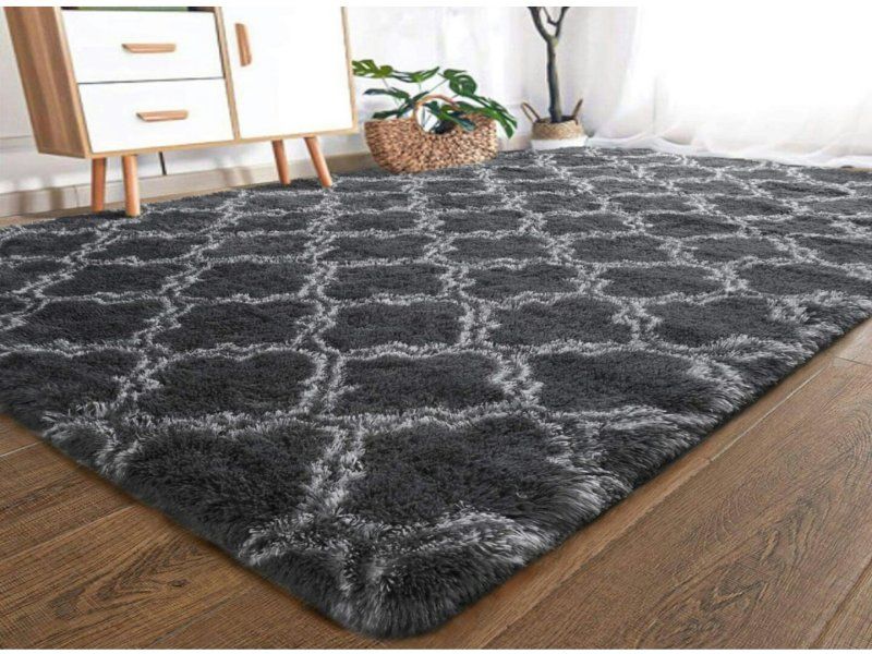 Black With White Fluffy Rug/Carpet (150cmx200cm) | Shop Today. Get it ...