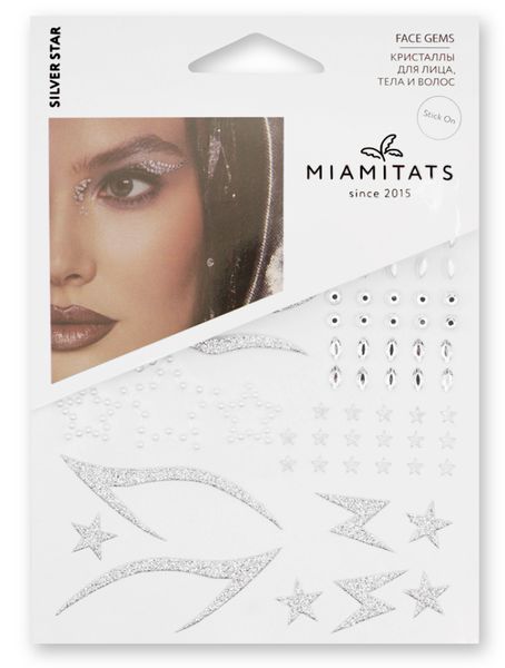 Gem Crystals Silver Star for Face, Body, Hair (65 Pieces)