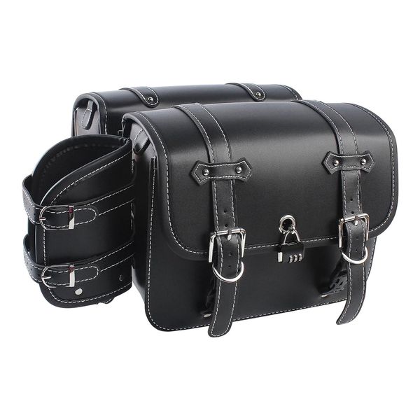 2-Pack PU Leather Motorcycle Saddlebags With Cup Holder And Combination Lock