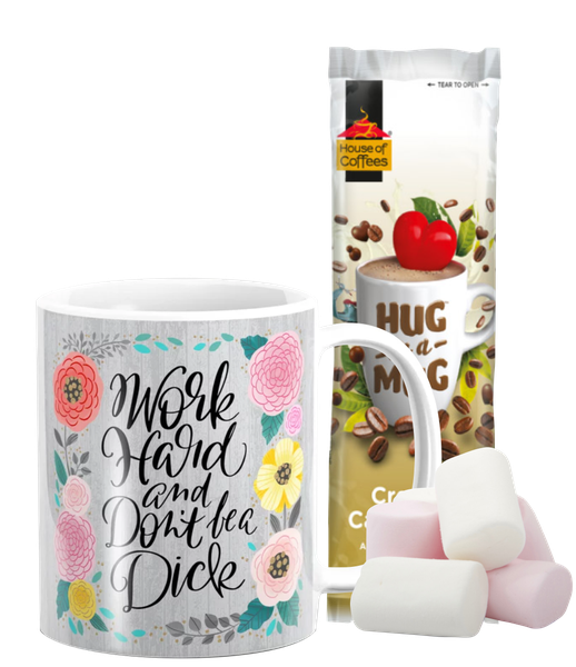 PepperSt Hug Mug with Marshmallows - Work Hard and Don't Be A D1ck