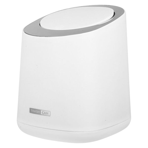 Mini Desktop Trash Can with Press Pop-up Lid, Ivory White Small Waste