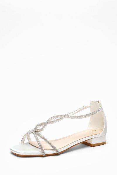 Quiz - Women White Satin Diamante T-Strap Flat Sandals