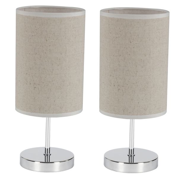 Elegant Chrome Bedside Lamps with Hessian Colour Fabric Shades