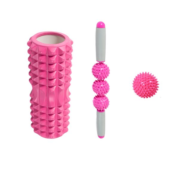 3 In 1 Fitness Pilates Foam Roller Yoga Column Massage Relax Ball Set-Blue