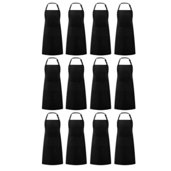 Selphies Set/Pack of 12 Neck Adjustable Apron (Bib) -Black