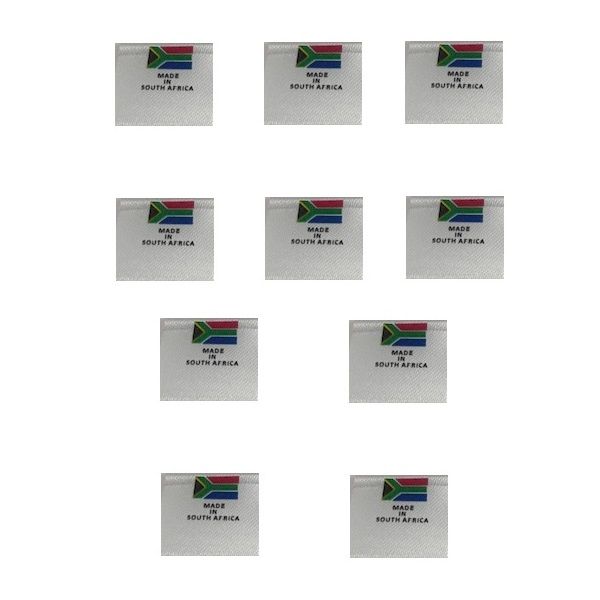 White Printed Material labels 10 Piece - "Made in South Africa