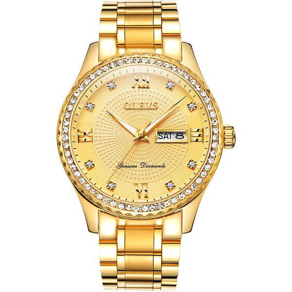OLEVS Luxury Diamond Studded Analog Watch for Men - Gold