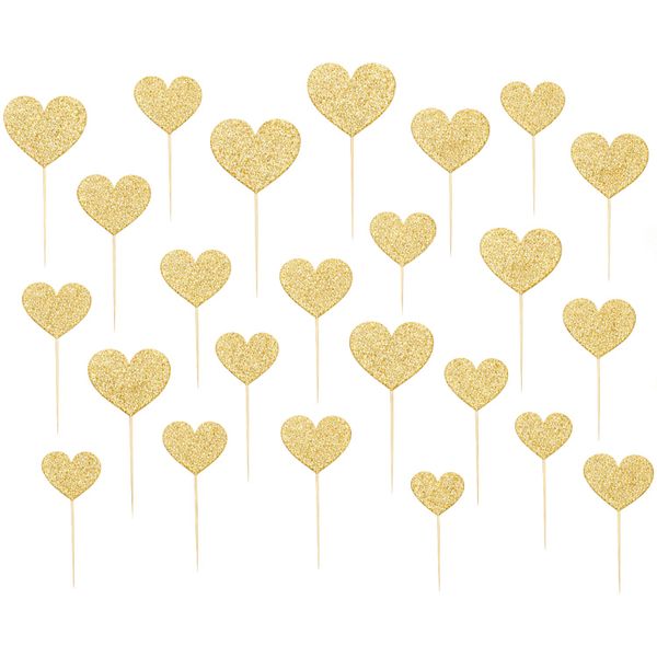 30-Piece Glitter Heart Cake Toppers - Mixed Sizes- Decorative Party Picks