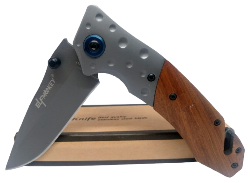 Elfmonkey Pocket knife / Wood Handle &amp; Window Breaker &amp; Seat Belt cutter