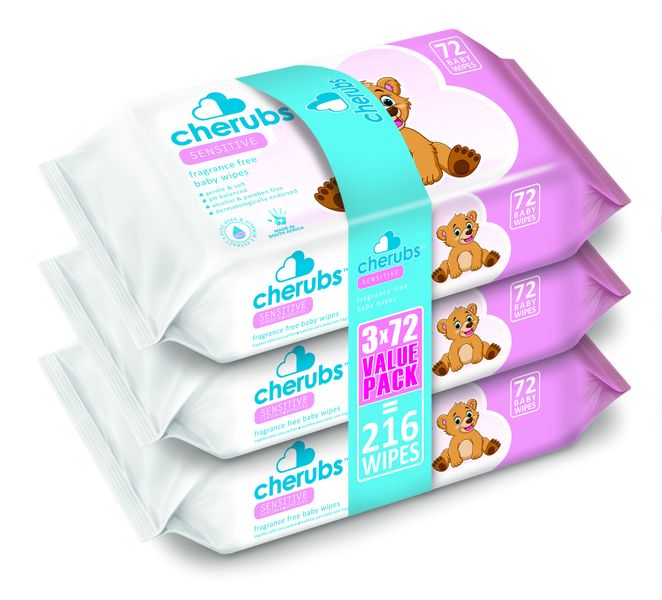 Cherubs - Sensitive Fragrance Free Baby Wipes Triple Pack - 3 x 72