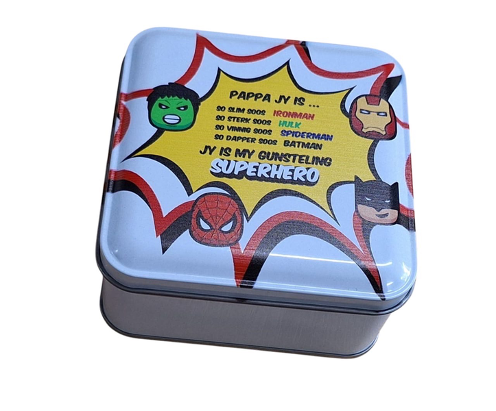 Small Custom Storage Tin 10 x 10 cm - Pappa, My Gunsteling Superhero
