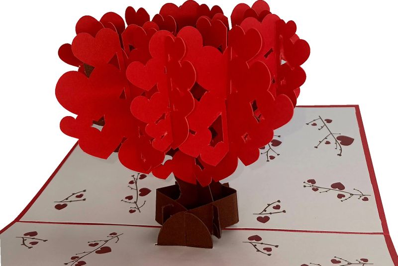 Red Heart-Shaped Love Tree 3D Pop-Up Greetings Card