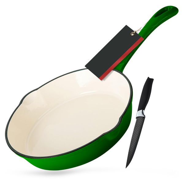 25cm - Enameled Cast Iron Fry Pan Including Kitchen Utility Knife Set