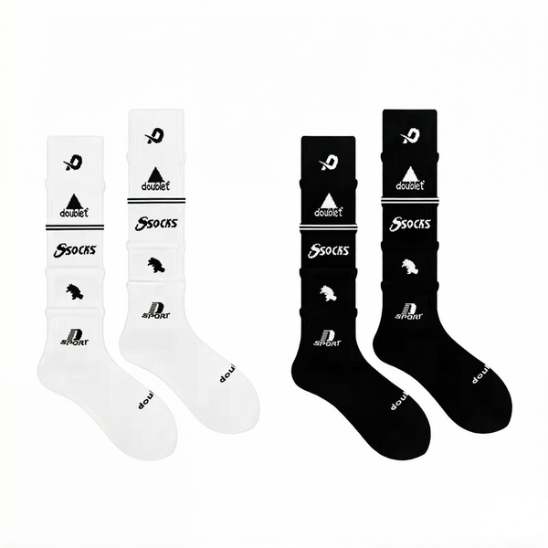 Vintage Layered Design Crew Socks, Retro Style Knee High Socks for Women