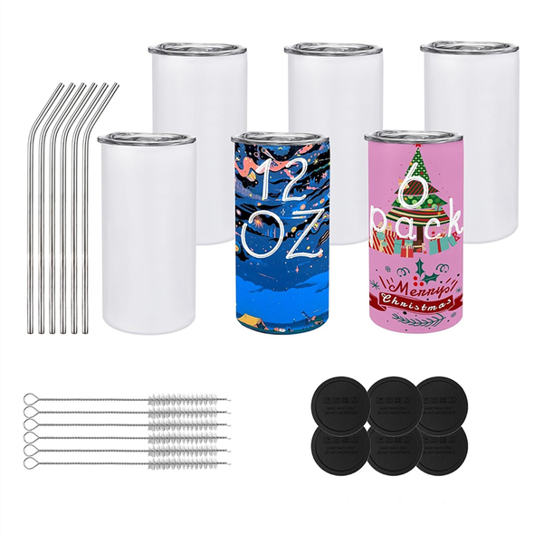 Pack of 6 12 Oz Sublimated Tumblers Blank, with Lids &amp; Straws for DIY