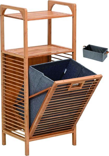 Wooden Multifunctional Storage Basket, Foldable Rack Organizer with Wheels