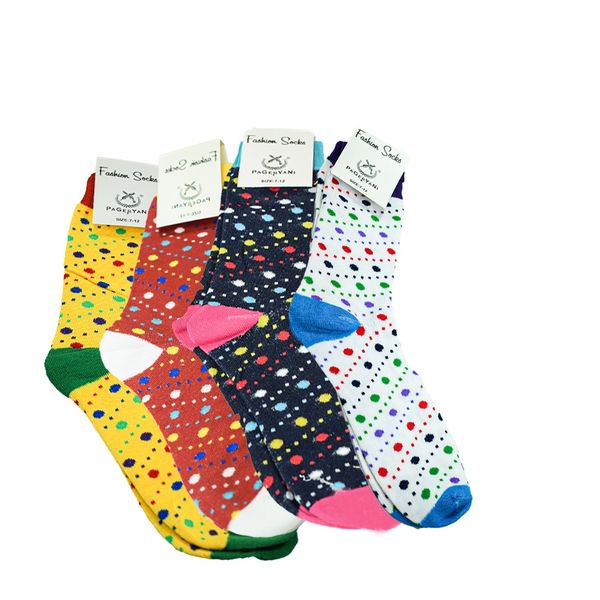 Colorful Spots Design Comfortable Cotton Socks - 4 Pairs