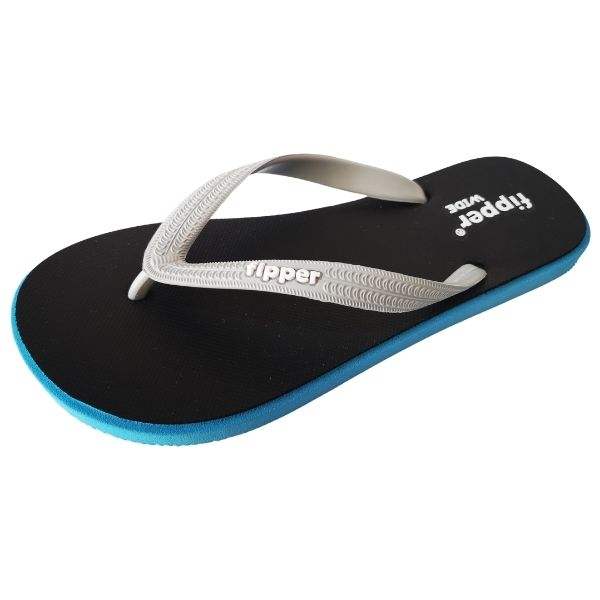 Fipper - Flip Flops / Slippers - Wide (Navy, Khaki with Salmon Straps)