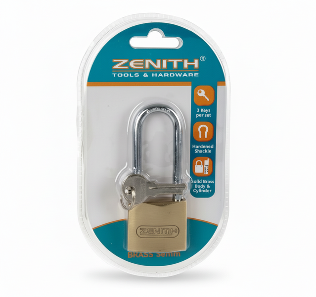Zenith Brass Padlock 38mm Long Shackle for Gates and Lockers