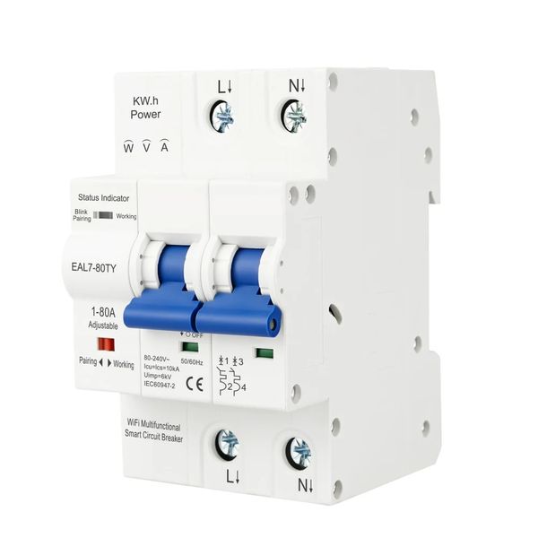 Smart WiFi Circuit Breaker - 2P 80A Adjustable with Energy Monitoring