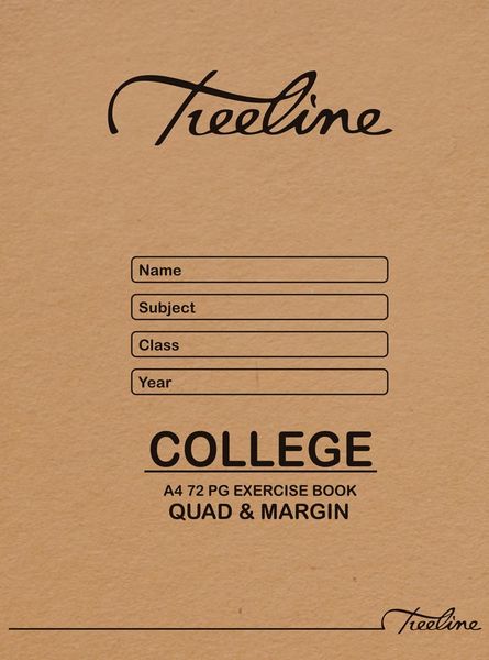 Treeline A4 72pg College Exercise Books Quad &amp; Margin - Pack 20
