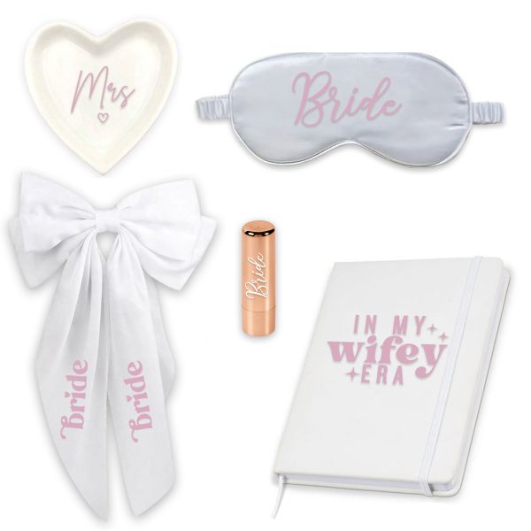 Bride Eyemask, Hairclip, Lipbalm, Ring Dish &amp; Notebook Wedding Gift Set
