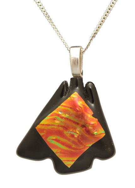 925 Sterling Silver Necklace (45cm Cube Chain) with Dichroic Glass Pendant