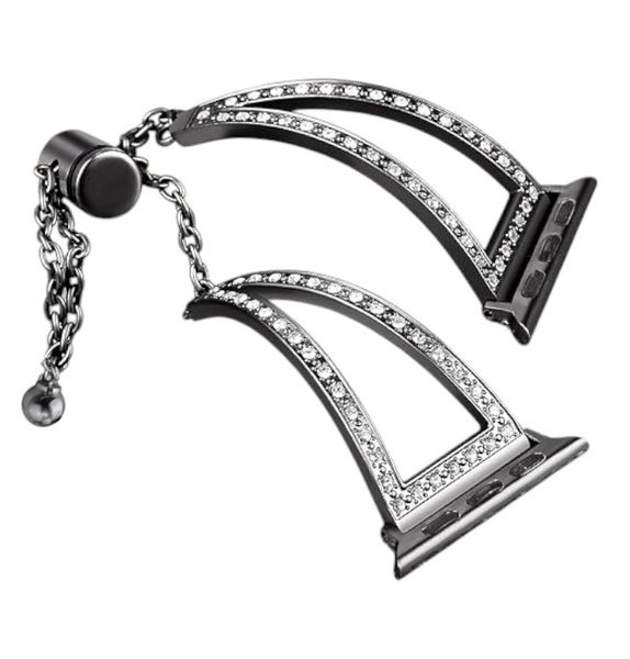 Rhinestone Watch Strap with Chain Detail for Apple Watch - 42-49mm - Black