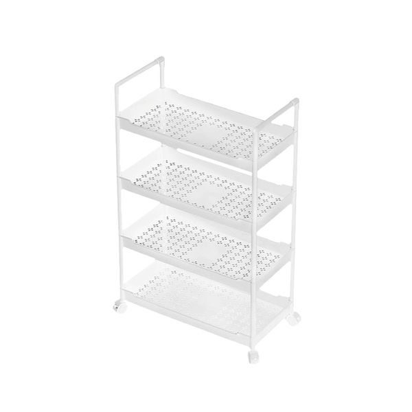 4-Tier Storage Cart Shelf Organizer Mobile Shelving Rolling Cart - White