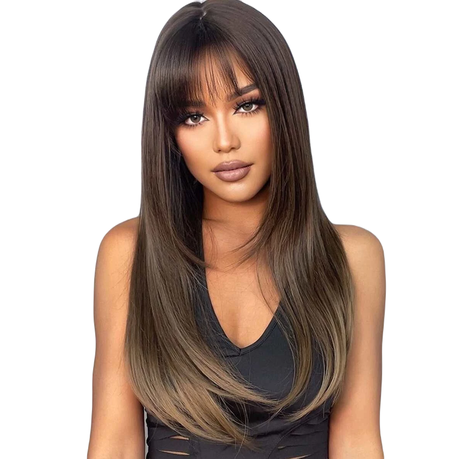 Long wigs with bangs for clearance sale